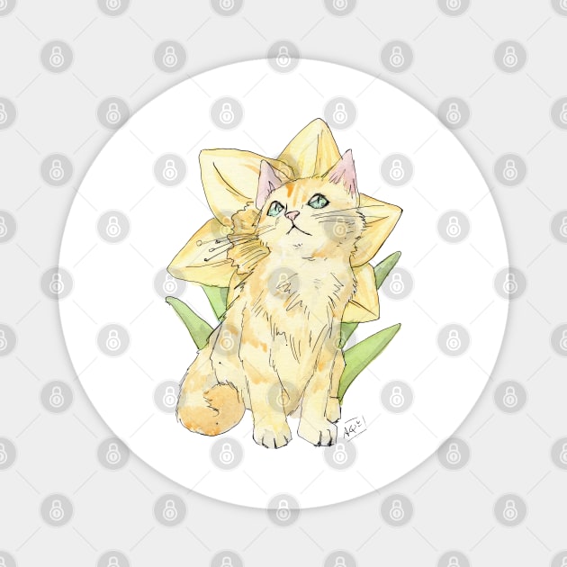 Daffodil Kitten Magnet by Aqutalion